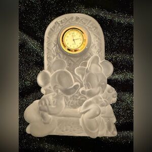 Disney Seiko Mickey and Minnie Frosted Glass Clock with Gold Accents